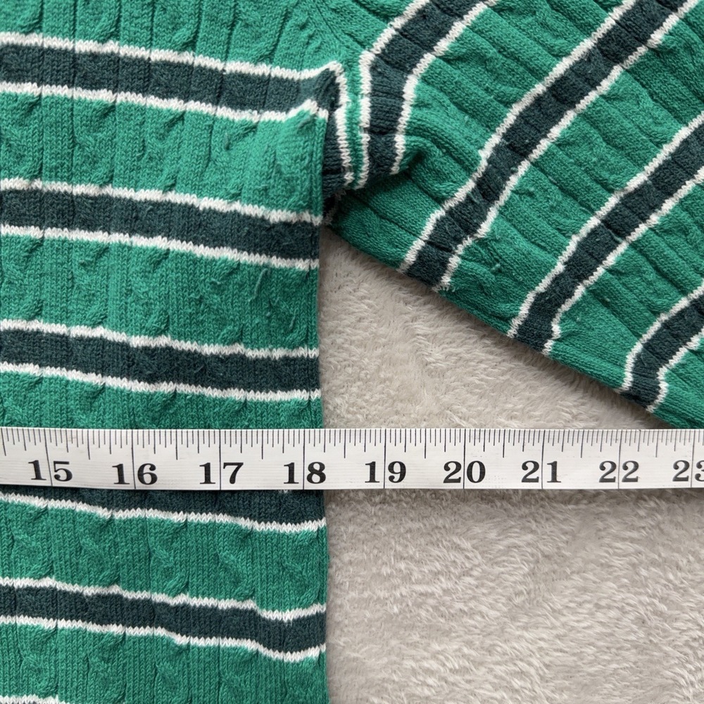 Basic Editions Women XL Long Sleeve Y2K Striped Cable Knit Sweater Preppy Green - Picture 9 of 10